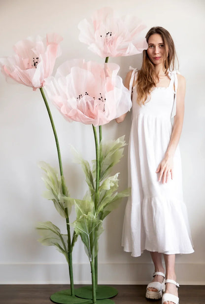 Zijden Organza Roze Reuzenbloemen