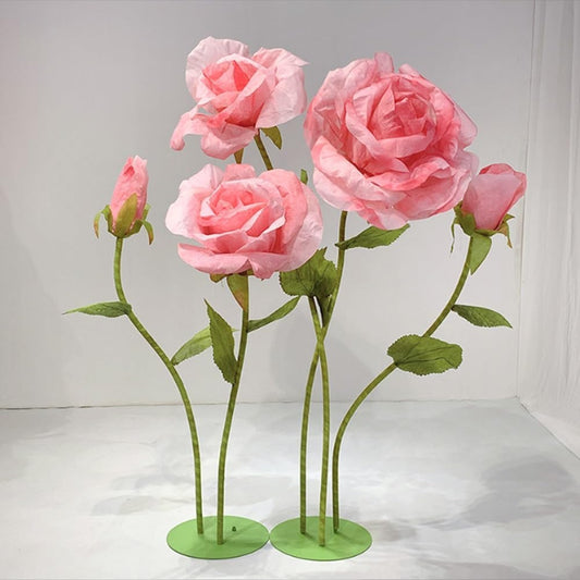 Reuzenbloemen ter decoratie, 5-pack grote roze kunstbloemen met stelen en standaards