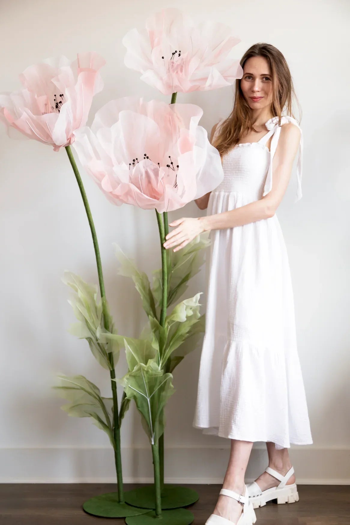 Zijden Organza Roze Reuzenbloemen