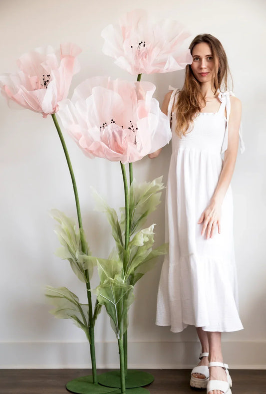Zijden Organza Roze Reuzenbloemen