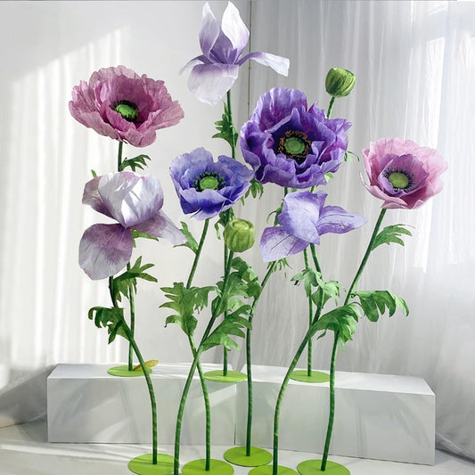 Reuzenbloemen ter decoratie, set van 9 grote bloemen met stelen en standaards